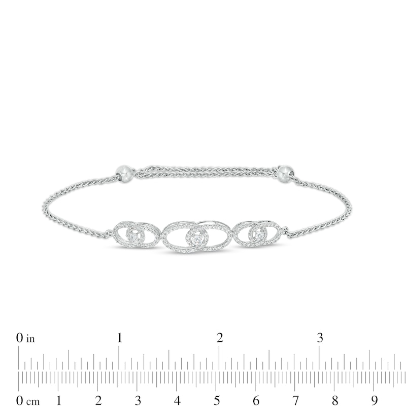 You Me Us 3/4 CT. T.W. Diamond Interlocking Ovals Trio Bolo Bracelet in 10K White Gold – 9"