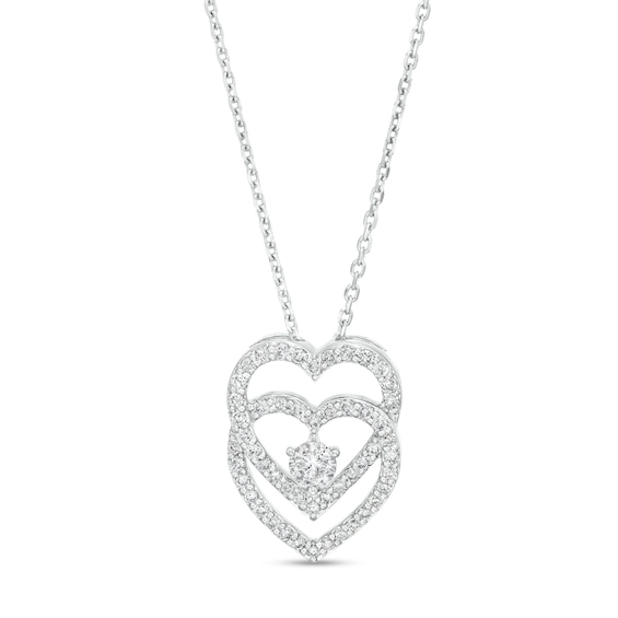 You Me Us 1/2 CT. T.w. Diamond Interlocking Hearts Pendant in 10K White Gold â 19"