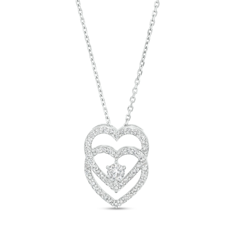 You Me Us 1/2 CT. T.W. Diamond Interlocking Hearts Pendant in 10K White Gold – 19"