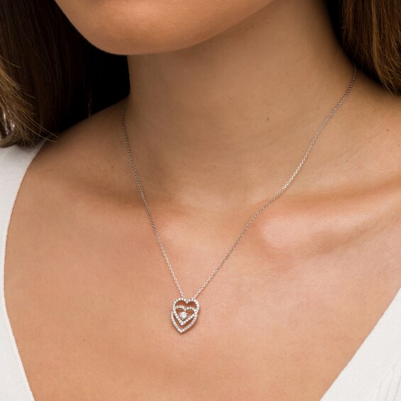You Me Us 1/2 CT. T.w. Diamond Interlocking Hearts Pendant in 10K White Gold â 19"