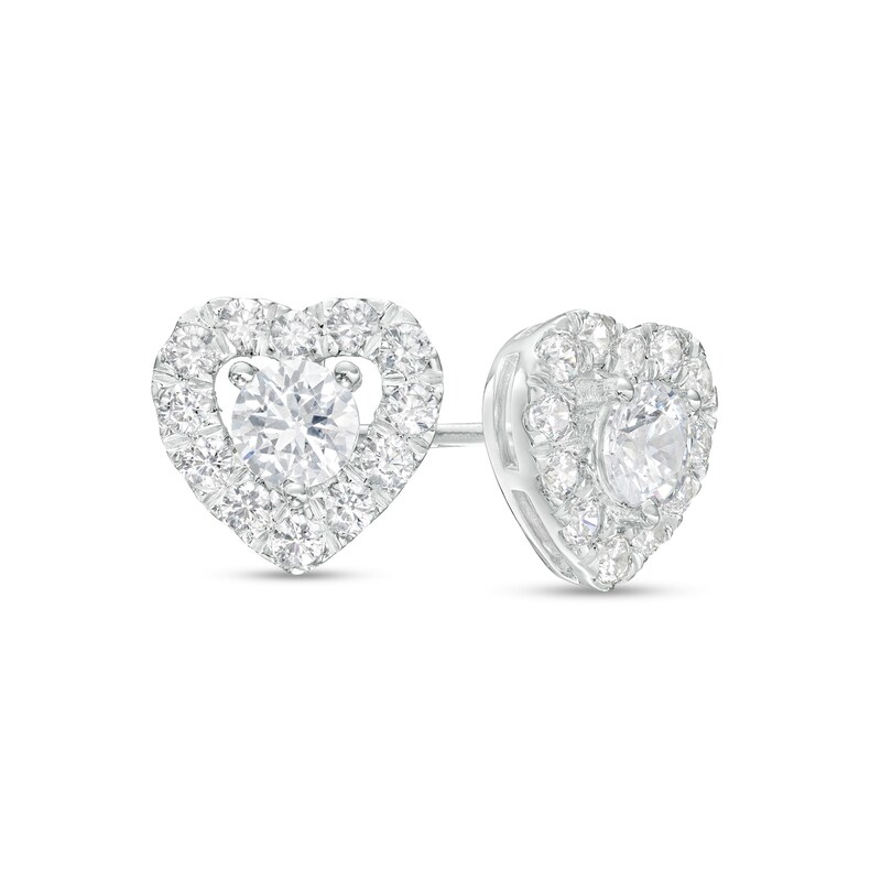 Main Image 1 of 3/4 CT. T.W. Certified Lab-Grown Diamond Frame Heart Stud Earrings in 14K White Gold (F/SI2)