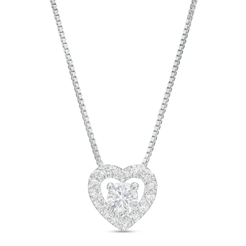 Main Image 1 of 3/8 CT. T.W. Certified Lab-Grown Diamond Frame Heart Pendant in 14K White Gold (F/SI2)