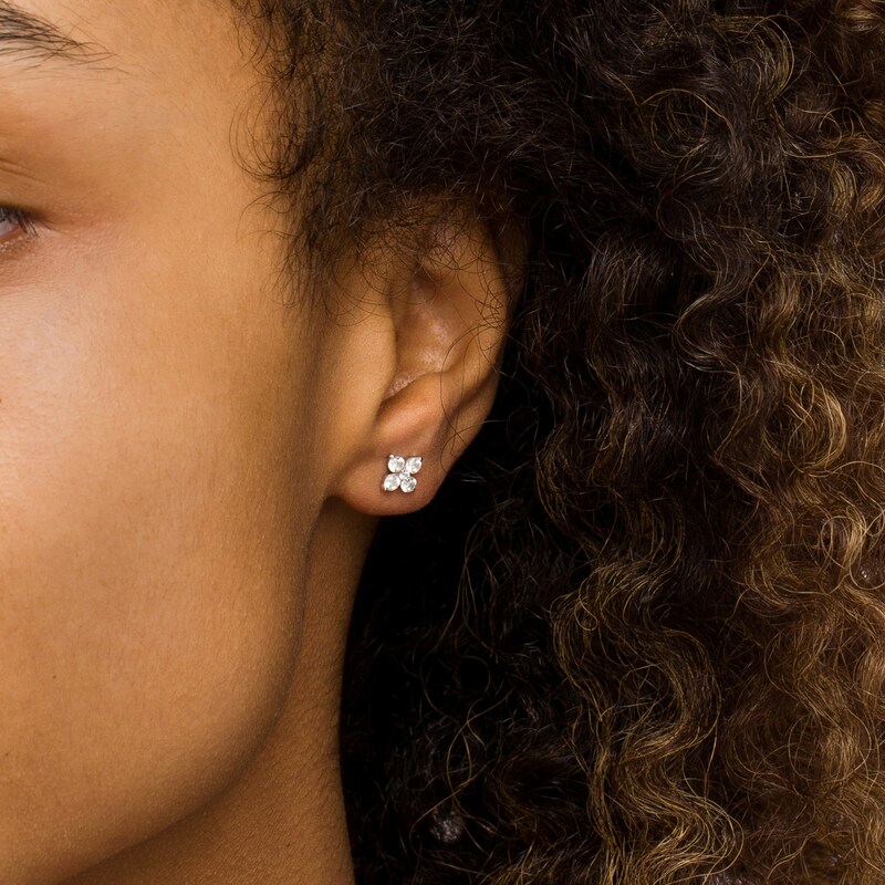 Main Image 2 of 1/2 CT. T.W. Certified Lab-Grown Diamond Flower Stud Earrings in 14K White Gold (F/SI2)