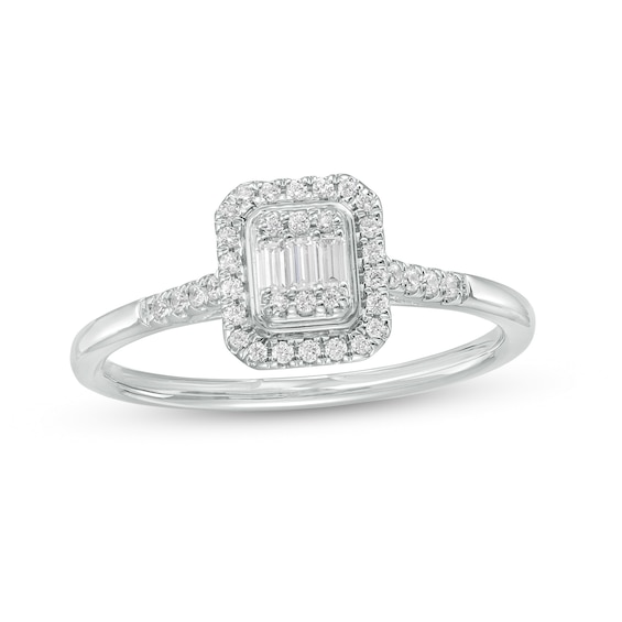 1/5 CT. T.w. Emerald-Shaped Multi-Diamond Frame Ring in 10K White Gold