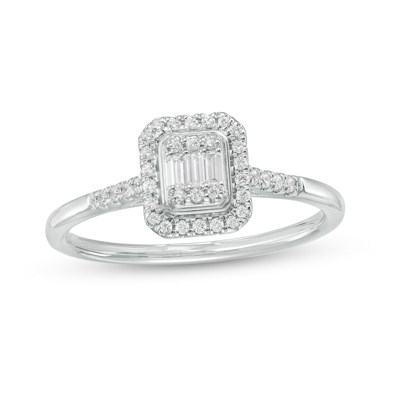 Main Image 1 of 1/5 CT. T.W. Emerald-Shaped Multi-Diamond Frame Ring in 10K White Gold