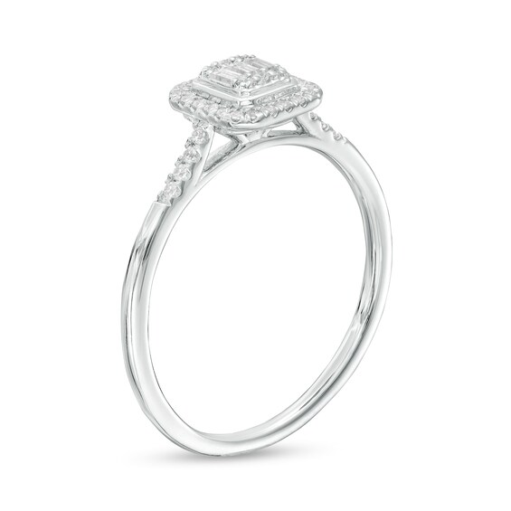 1/5 CT. T.w. Emerald-Shaped Multi-Diamond Frame Ring in 10K White Gold