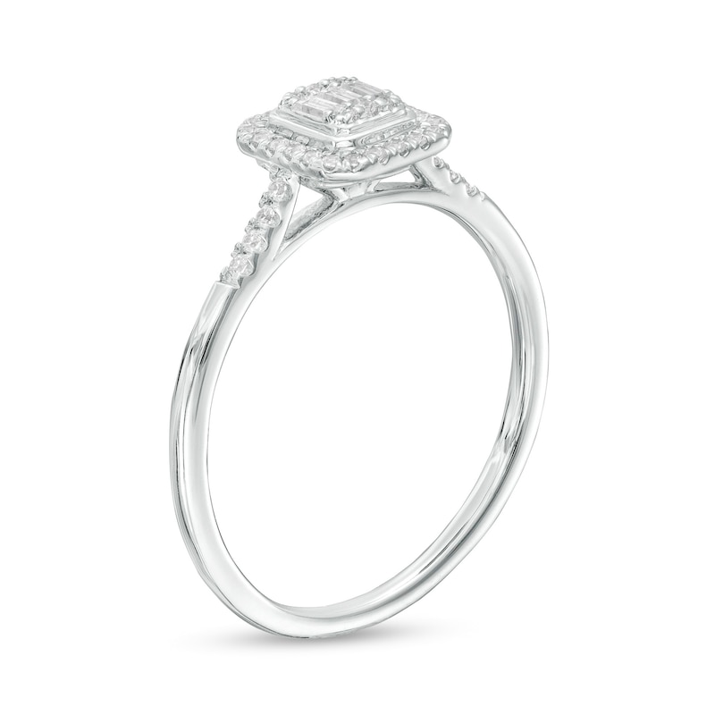 Main Image 3 of 1/5 CT. T.W. Emerald-Shaped Multi-Diamond Frame Ring in 10K White Gold