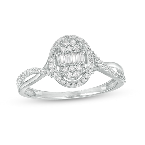 1/4 CT. T.w. Oval-Shaped Multi-Diamond Frame Twist Shank Ring in 10K White Gold