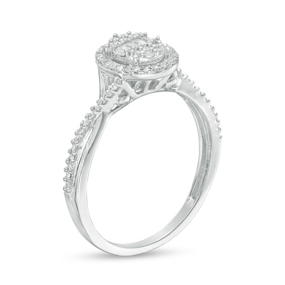 1/4 CT. T.w. Oval-Shaped Multi-Diamond Frame Twist Shank Ring in 10K White Gold