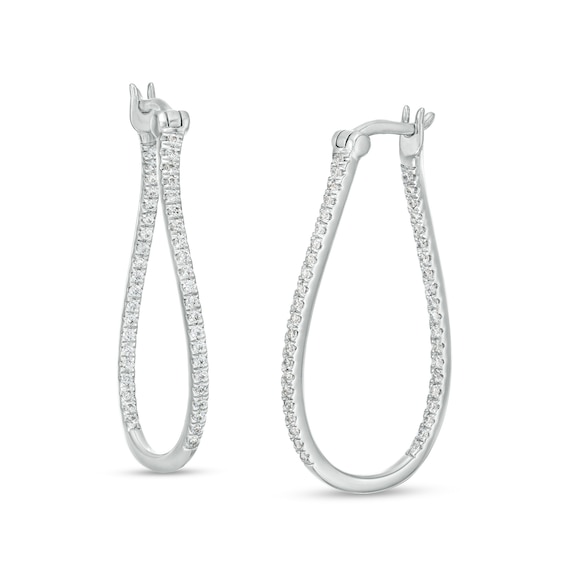 1/2 CT. T.w. Certified Lab-Grown Diamond Wavy Hoop Earrings in 14K White Gold (F/Si2)