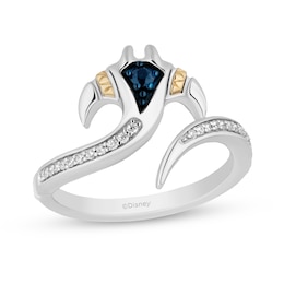 Enchanted Disney Moana Blue Sapphire and 1/10 CT. T.W. Diamond Bypass Manta Ray Ring in Sterling Silver and 10K Gold