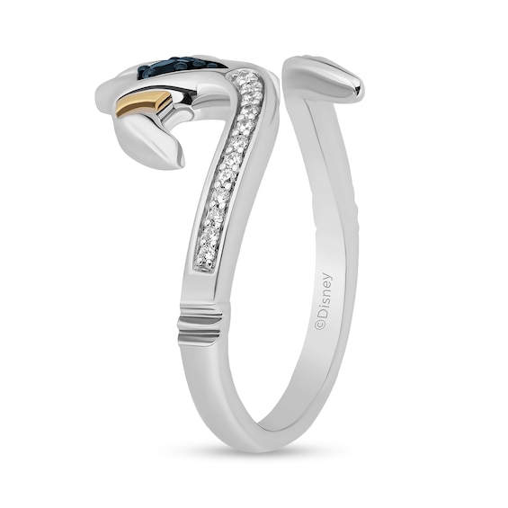 Enchanted Disney Moana Blue Sapphire and 1/10 CT. T.w. Diamond Bypass Manta Ray Ring in Sterling Silver and 10K Gold