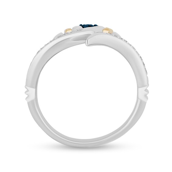 Enchanted Disney Moana Blue Sapphire and 1/10 CT. T.w. Diamond Bypass Manta Ray Ring in Sterling Silver and 10K Gold