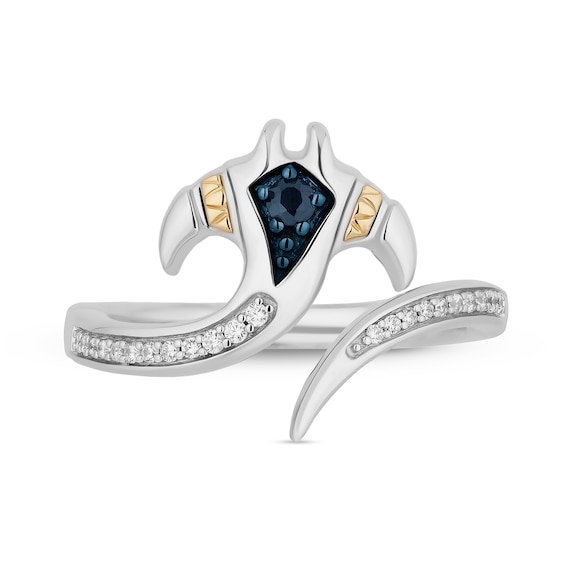Enchanted Disney Moana Blue Sapphire and 1/10 CT. T.w. Diamond Bypass Manta Ray Ring in Sterling Silver and 10K Gold
