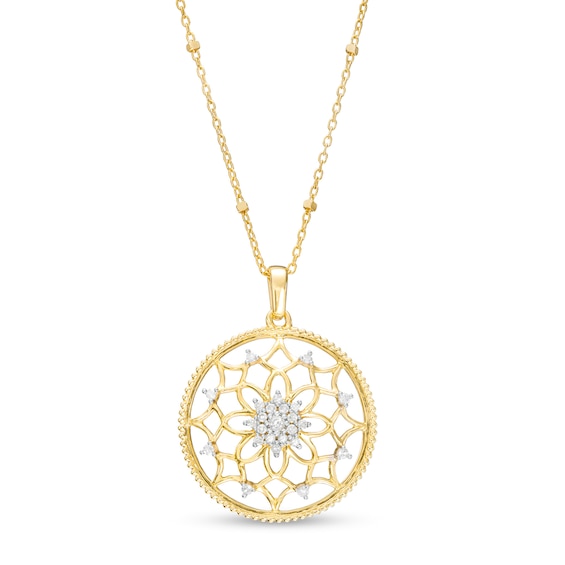 1/6 CT. T.w. Multi-Diamond Flower Medallion Pendant in 10K Gold
