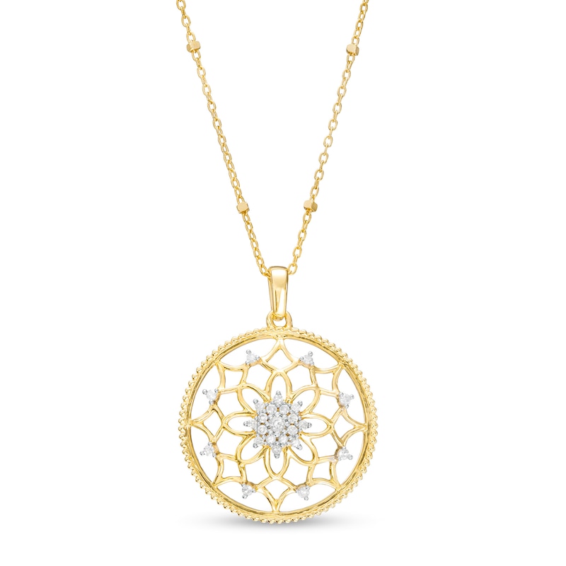 Main Image 1 of 1/6 CT. T.W. Multi-Diamond Flower Medallion Pendant in 10K Gold
