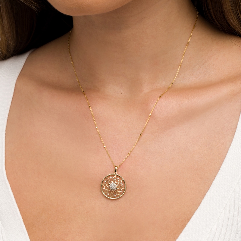 Main Image 2 of 1/6 CT. T.W. Multi-Diamond Flower Medallion Pendant in 10K Gold