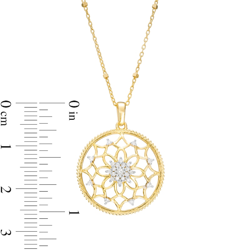 Main Image 4 of 1/6 CT. T.W. Multi-Diamond Flower Medallion Pendant in 10K Gold