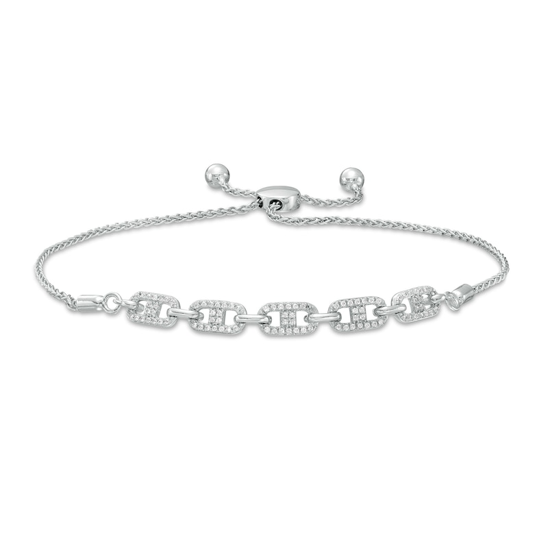 Main Image 1 of 1/5 CT. T.W. Diamond Mariner Link Bolo Bracelet in Sterling Silver – 9.5"