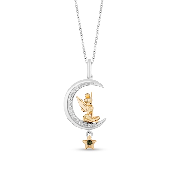 Enchanted Disney Tinker Bell Green Tourmaline and 1/20 CT. T.w. Diamond Pendant in Sterling Silver and 10K Gold - 19"