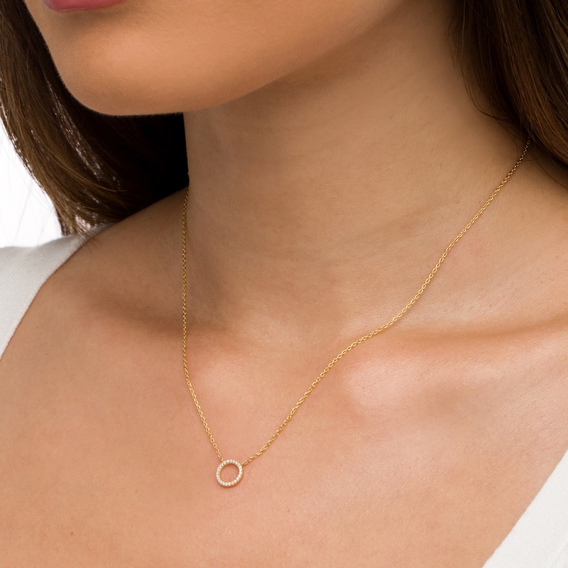 Main Image 2 of 1/20 CT. T.W. Diamond Circle Outline Necklace in 10K Gold