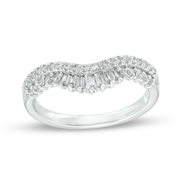 3/8 CT. T.W. Baguette and Round Diamond Double Row Anniversary Band in 14K White Gold