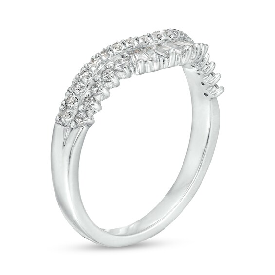 3/8 CT. T.w. Baguette and Round Diamond Double Row Anniversary Band in 14K White Gold