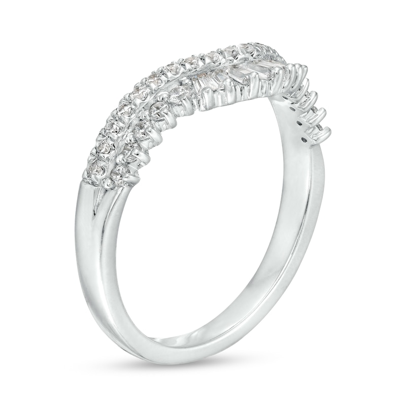 3/8 CT. T.W. Baguette and Round Diamond Double Row Anniversary Band in 14K White Gold