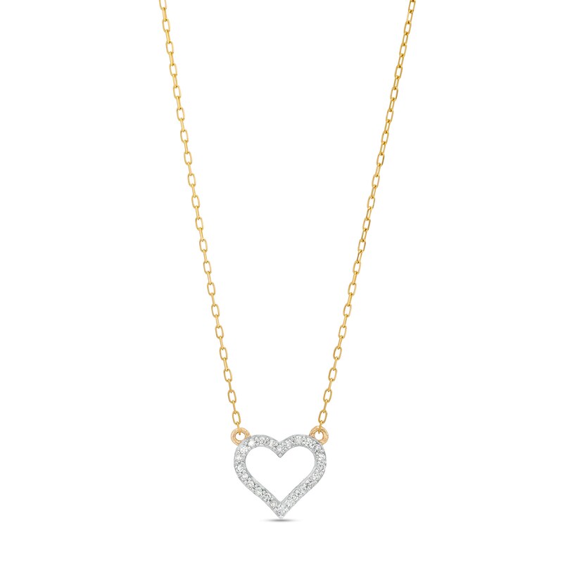 Main Image 1 of 1/10 CT. T.W. Diamond Heart Outline Necklace in 10K Gold