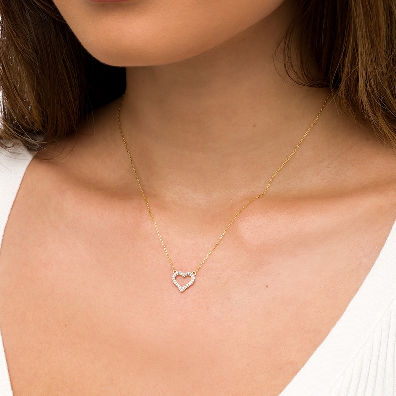 Main Image 2 of 1/10 CT. T.W. Diamond Heart Outline Necklace in 10K Gold