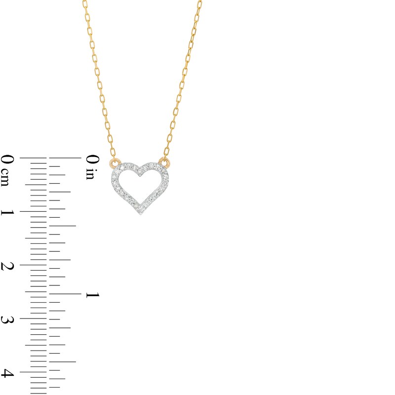 Main Image 4 of 1/10 CT. T.W. Diamond Heart Outline Necklace in 10K Gold
