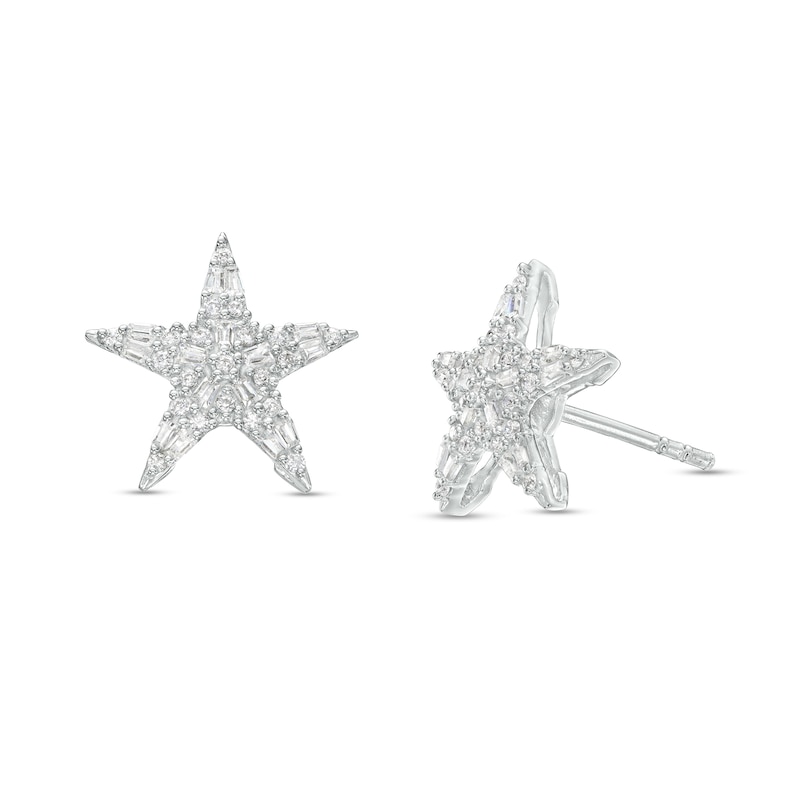 Main Image 1 of Marilyn Monroe™ Collection 1/3 CT. T.W. Baguette and Round Diamond Star Stud Earrings in 10K White Gold
