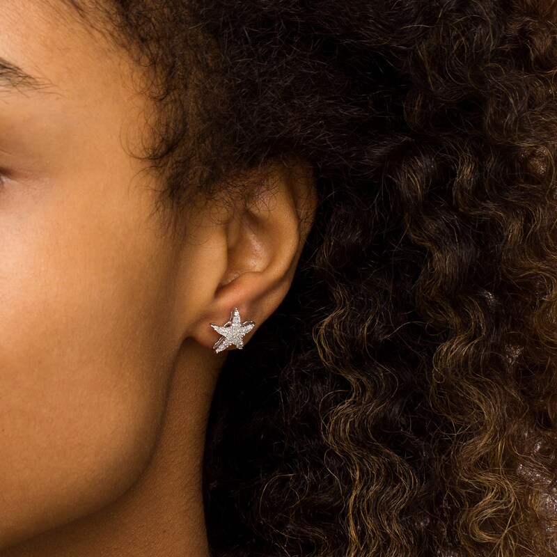 Main Image 2 of Marilyn Monroe™ Collection 1/3 CT. T.W. Baguette and Round Diamond Star Stud Earrings in 10K White Gold