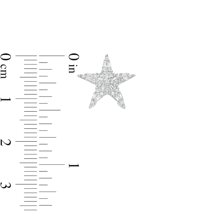 Main Image 3 of Marilyn Monroe™ Collection 1/3 CT. T.W. Baguette and Round Diamond Star Stud Earrings in 10K White Gold
