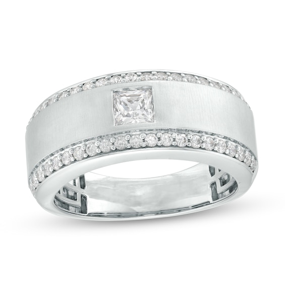 Men's 1 CT. T.w. Certified Square-Cut Lab-Created Diamond Lined Wedding Band in 14K White Gold (F/Vs2)