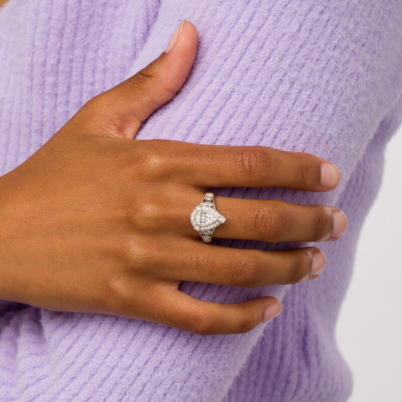 Main Image 2 of Marilyn Monroe™ Collection 3/8 CT. T.W. Pear-Shaped Multi-Diamond Frame Art Deco Vintage-Style Ring in 10K White Gold