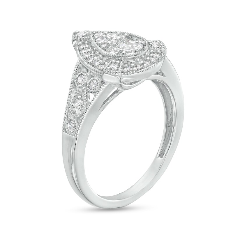 Main Image 3 of Marilyn Monroe™ Collection 3/8 CT. T.W. Pear-Shaped Multi-Diamond Frame Art Deco Vintage-Style Ring in 10K White Gold