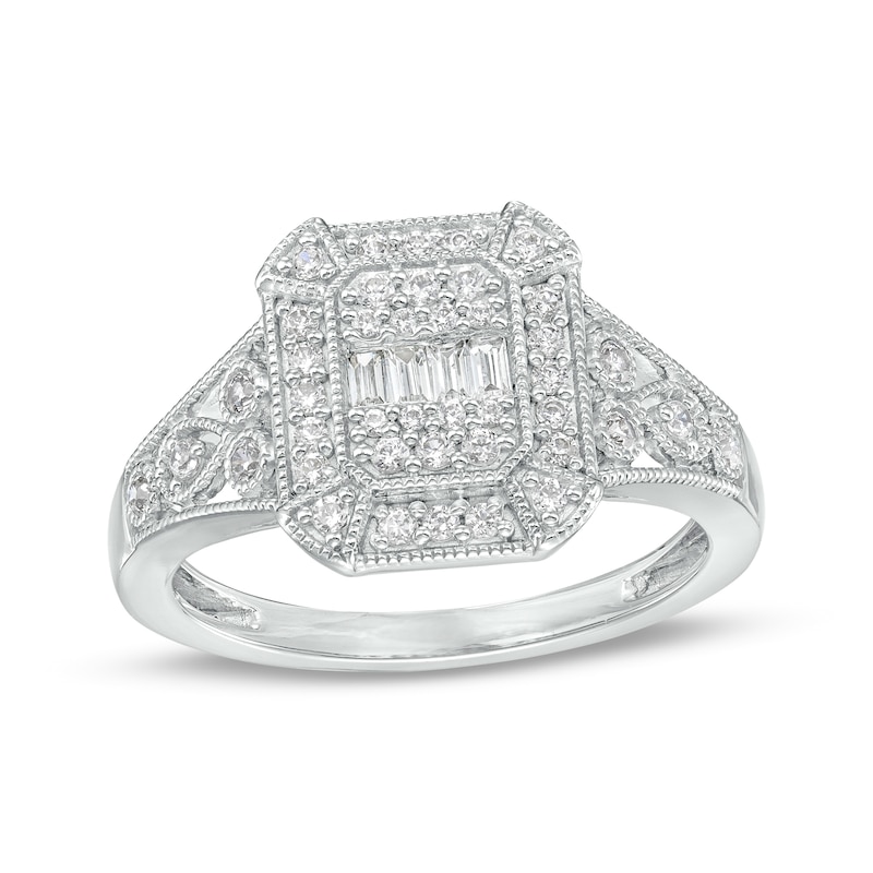Main Image 1 of Marilyn Monroe™ Collection 3/8 CT. T.W. Multi-Diamond Octagonal Frame Art Deco Vintage-Style Ring in 10K White Gold