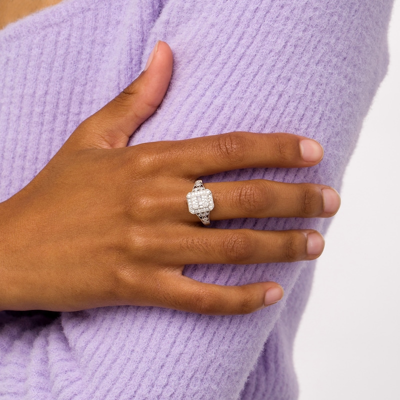 Main Image 2 of Marilyn Monroe™ Collection 3/8 CT. T.W. Multi-Diamond Octagonal Frame Art Deco Vintage-Style Ring in 10K White Gold