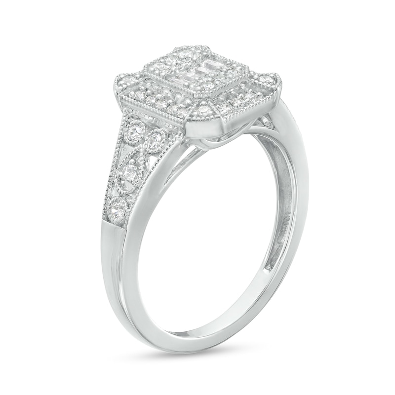 Main Image 3 of Marilyn Monroe™ Collection 3/8 CT. T.W. Multi-Diamond Octagonal Frame Art Deco Vintage-Style Ring in 10K White Gold