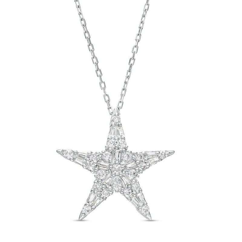 Main Image 1 of Marilyn Monroe™ Collection 1/3 CT. T.W. Baguette and Round Diamond Star Pendant in 10K White Gold