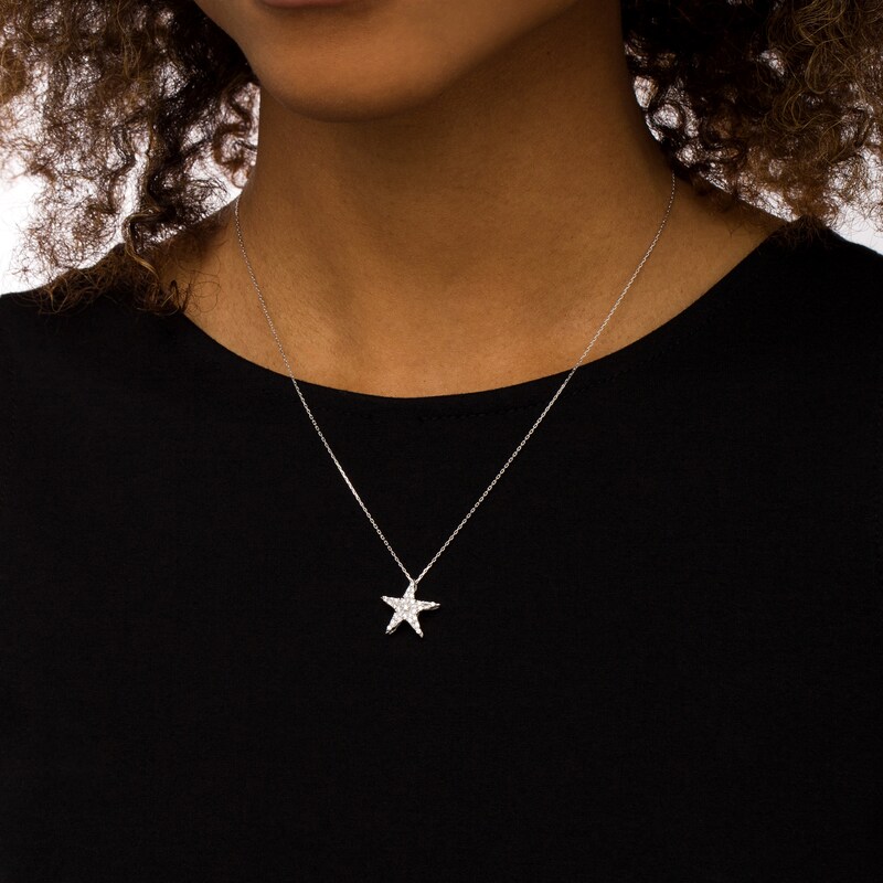 Main Image 2 of Marilyn Monroe™ Collection 1/3 CT. T.W. Baguette and Round Diamond Star Pendant in 10K White Gold
