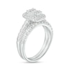 Thumbnail Image 2 of 1 CT. T.W. Emerald-Shaped Multi-Diamond Frame Bridal Set in 14K White Gold