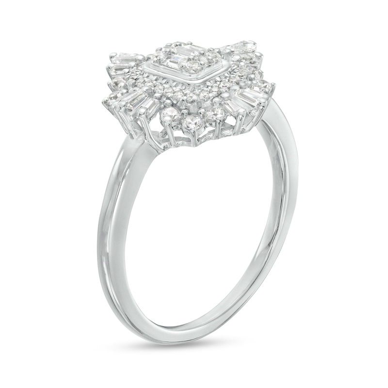 Main Image 3 of Marilyn Monroe™ Collection 1/2 CT. T.W. Elongated Cushion-Shaped Multi-Diamond Sunburst Frame Ring in 10K White Gold