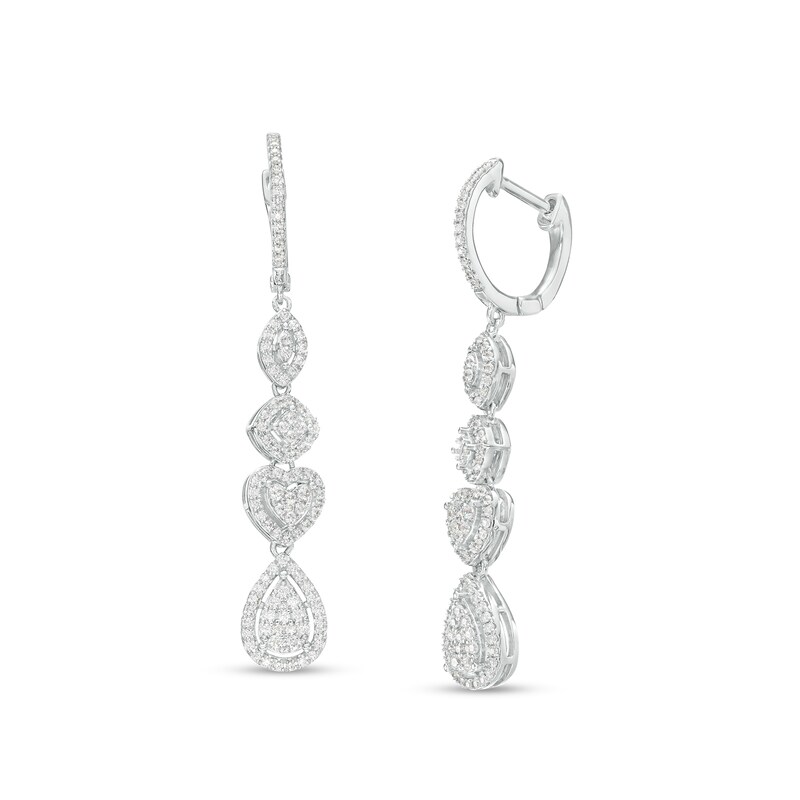 Main Image 1 of Marilyn Monroe™ Collection 3/4 CT. T.W. Multi-Diamond Frame Multi-Shape Linear Drop Earrings in 10K White Gold