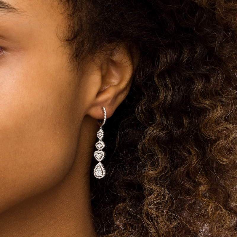 Main Image 2 of Marilyn Monroe™ Collection 3/4 CT. T.W. Multi-Diamond Frame Multi-Shape Linear Drop Earrings in 10K White Gold
