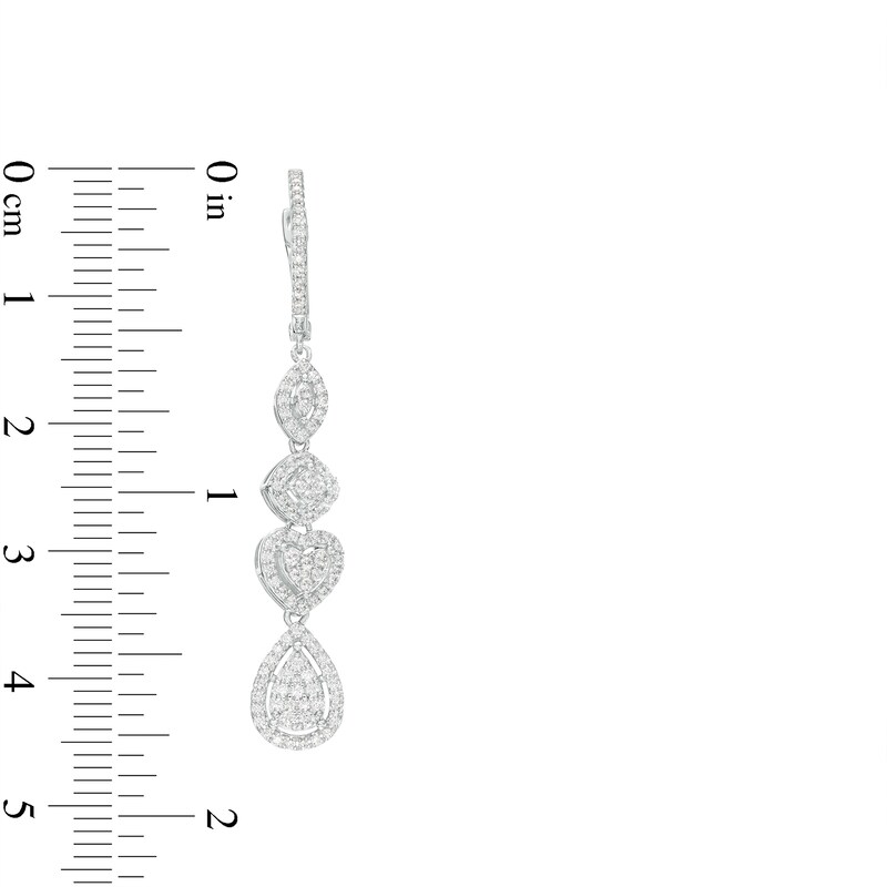 Main Image 3 of Marilyn Monroe™ Collection 3/4 CT. T.W. Multi-Diamond Frame Multi-Shape Linear Drop Earrings in 10K White Gold
