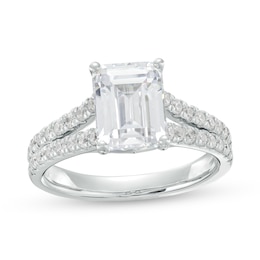 3 CT. T.W. Certified Emerald-Cut Lab-Grown Diamond Split Shank Engagement Ring in 14K White Gold (F/VS2)
