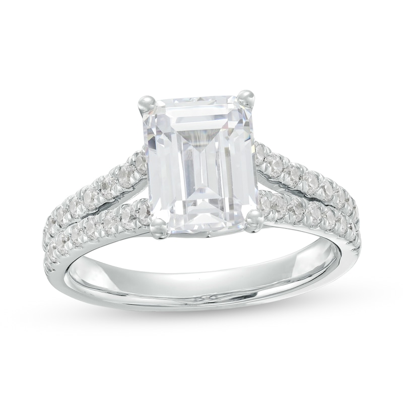 Main Image 1 of 3 CT. T.W. Certified Emerald-Cut Lab-Grown Diamond Split Shank Engagement Ring in 14K White Gold (F/VS2)