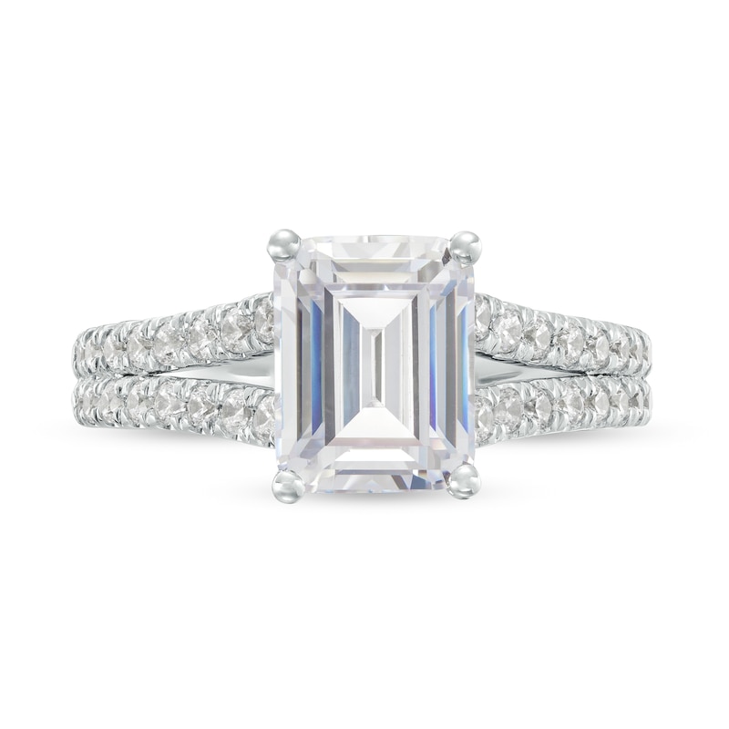 Main Image 4 of 3 CT. T.W. Certified Emerald-Cut Lab-Grown Diamond Split Shank Engagement Ring in 14K White Gold (F/VS2)